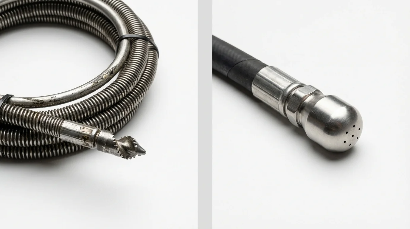 Drain snake cable and hydro jetting nozzle used for drain cleaning in Norwood, PA