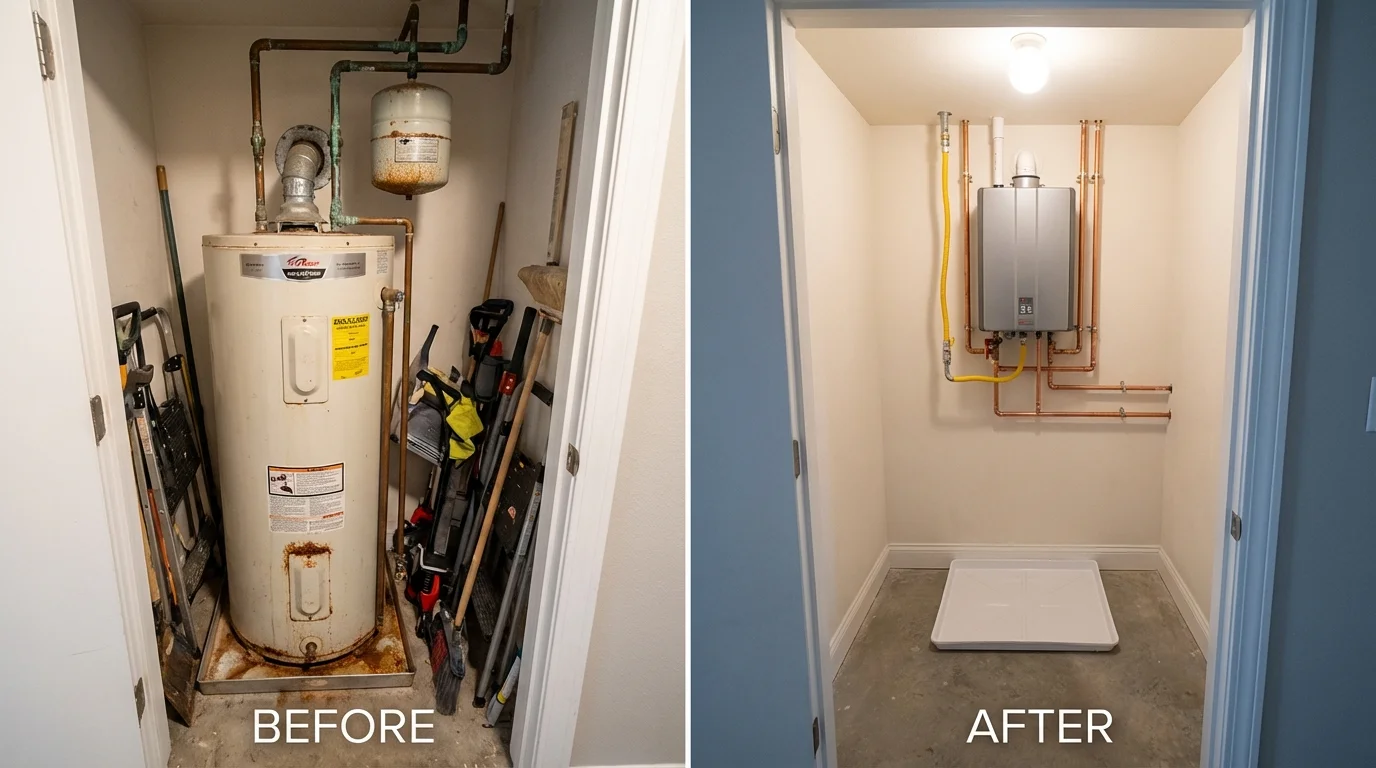 Tank water heater versus wall-mounted tankless unit comparison for Norwood, PA homeowners