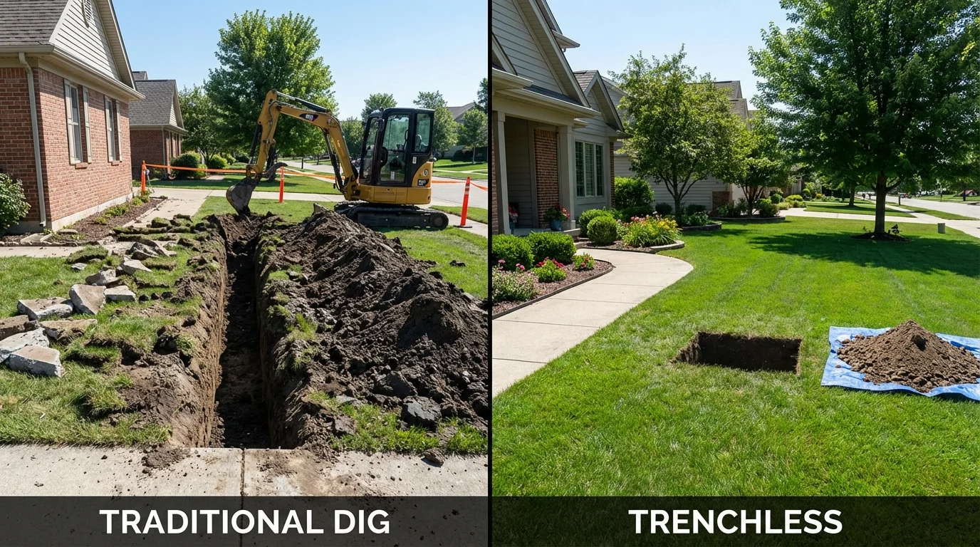 Trenchless sewer repair with minimal yard damage versus traditional excavation in Norwood, PA